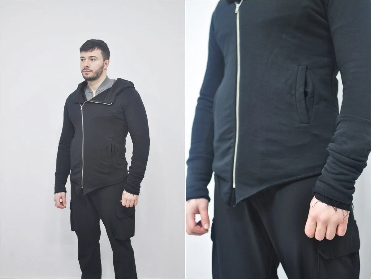 XS - 8XL Men's Asymmetric Zip up Hooded Terry Cotton Cyberpunk Hoodie / Jacket Top T-Shirt Hoodie / Fleece Hoodie / Gothic Hoodie- BB080