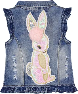 Yao Little Girls Denim Vest Spring Autumn Sequins Owl Vest Coat