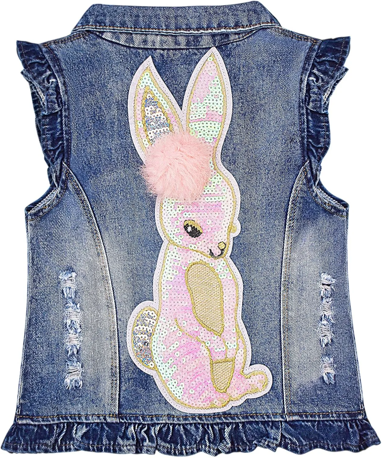 Yao Little Girls Denim Vest Spring Autumn Sequins Owl Vest Coat