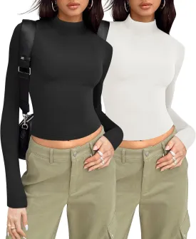 Zeagoo Long Sleeve Tops for Women Mock Neck Turtleneck Slim Fitted Basic Tops Fashion Casual T-Shirts