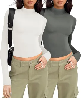 Zeagoo Long Sleeve Tops for Women Mock Neck Turtleneck Slim Fitted Basic Tops Fashion Casual T-Shirts